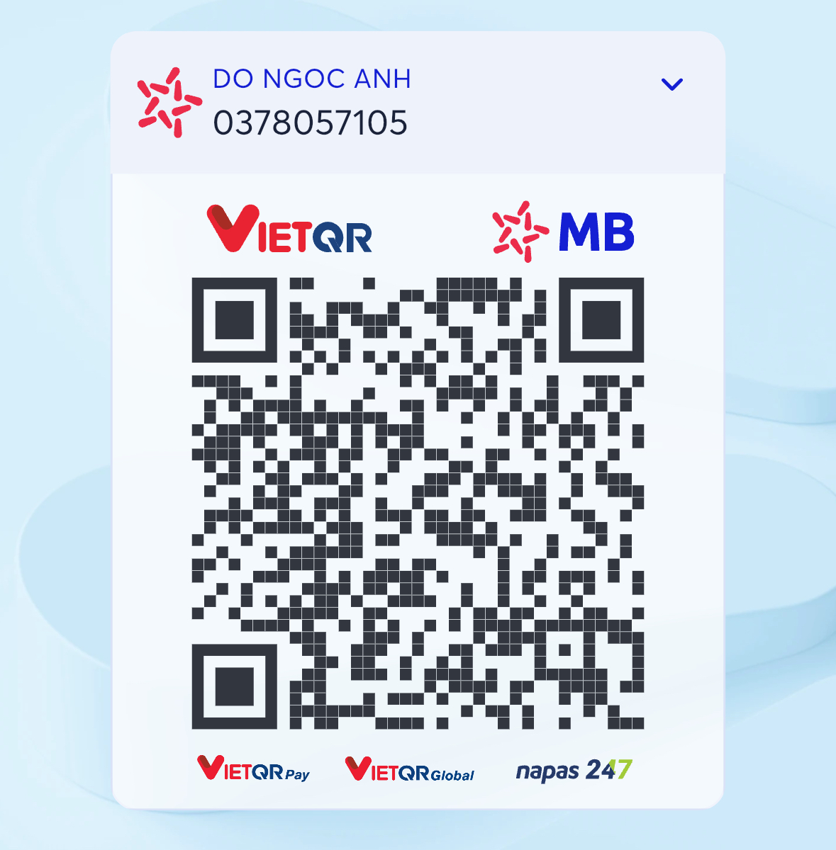 Mã QR chuyển khoản MB Bank tới tài khoản Đỗ Ngọc Ánh, số 0378057105